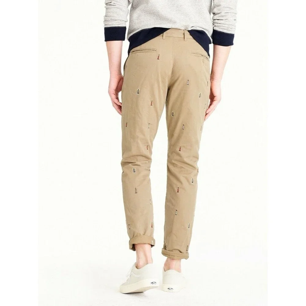 J. Crew Men's Broken In 770 Khaki Tan Pants Sz 36” W Lighthouse Embroidered